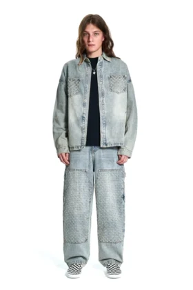 Pantalon en denim vieilli au laser