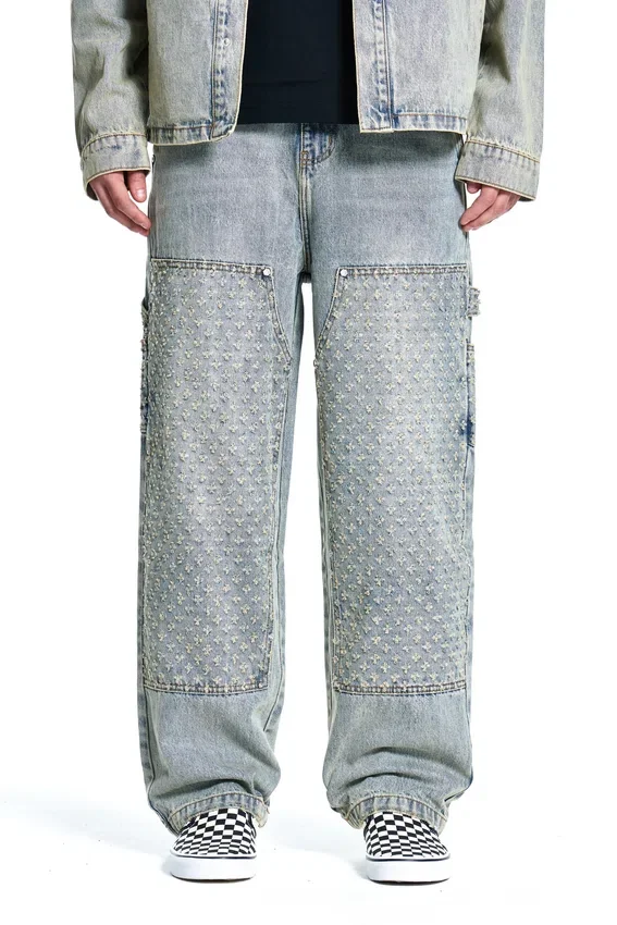 Pantalon en denim vieilli au laser