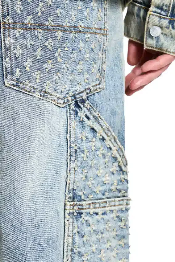 Pantalon en denim vieilli au laser