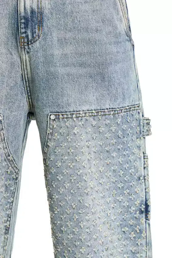 Pantalon en denim vieilli au laser