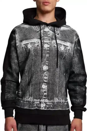 Sweat à capuche graphique en denim