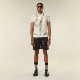 T-shirt polo en maille ajourée
