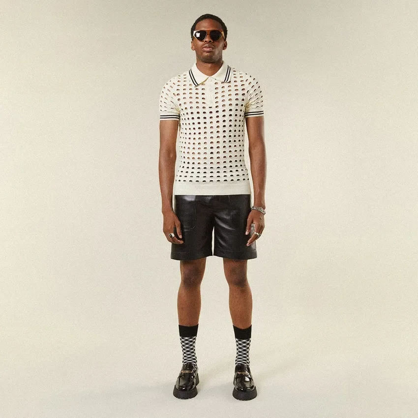 T-shirt polo en maille ajourée