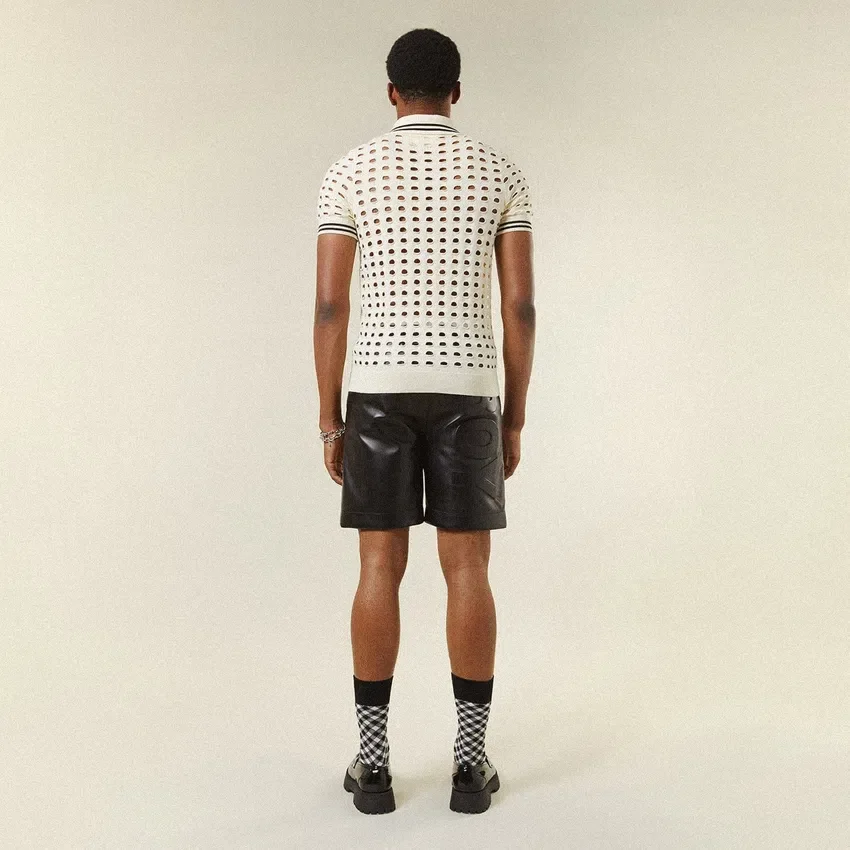 T-shirt polo en maille ajourée