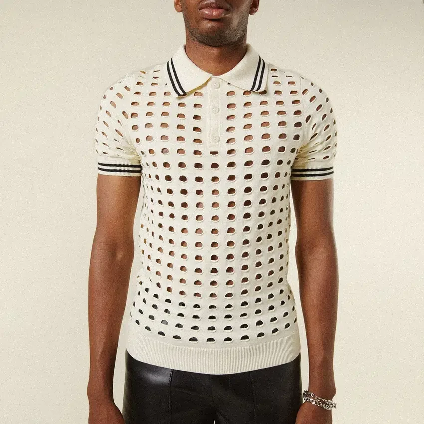 T-shirt polo en maille ajourée