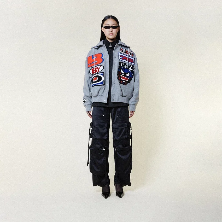 Veste bomber « Moto Sticker » de style universitaire