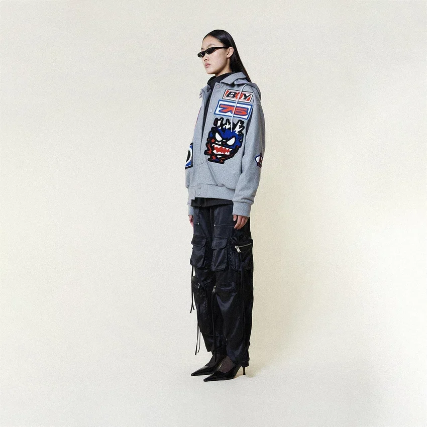 Veste bomber « Moto Sticker » de style universitaire