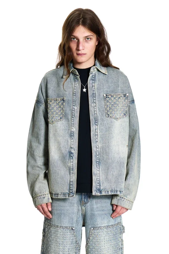 Veste en denim délavé au laser