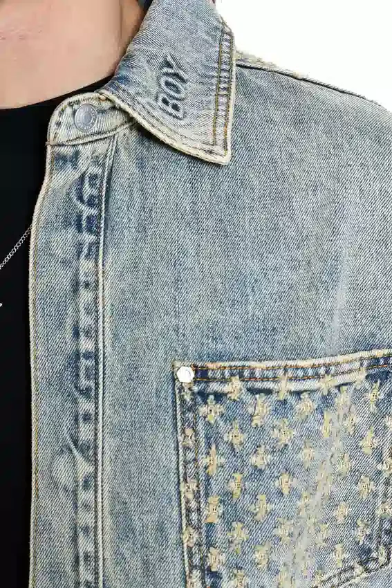 Veste en denim délavé au laser