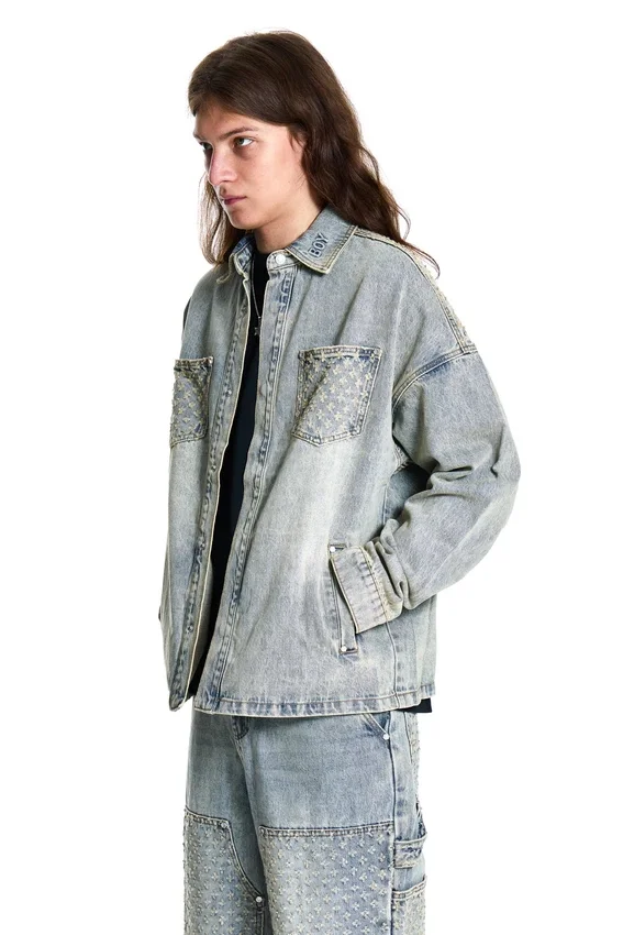 Veste en denim délavé au laser